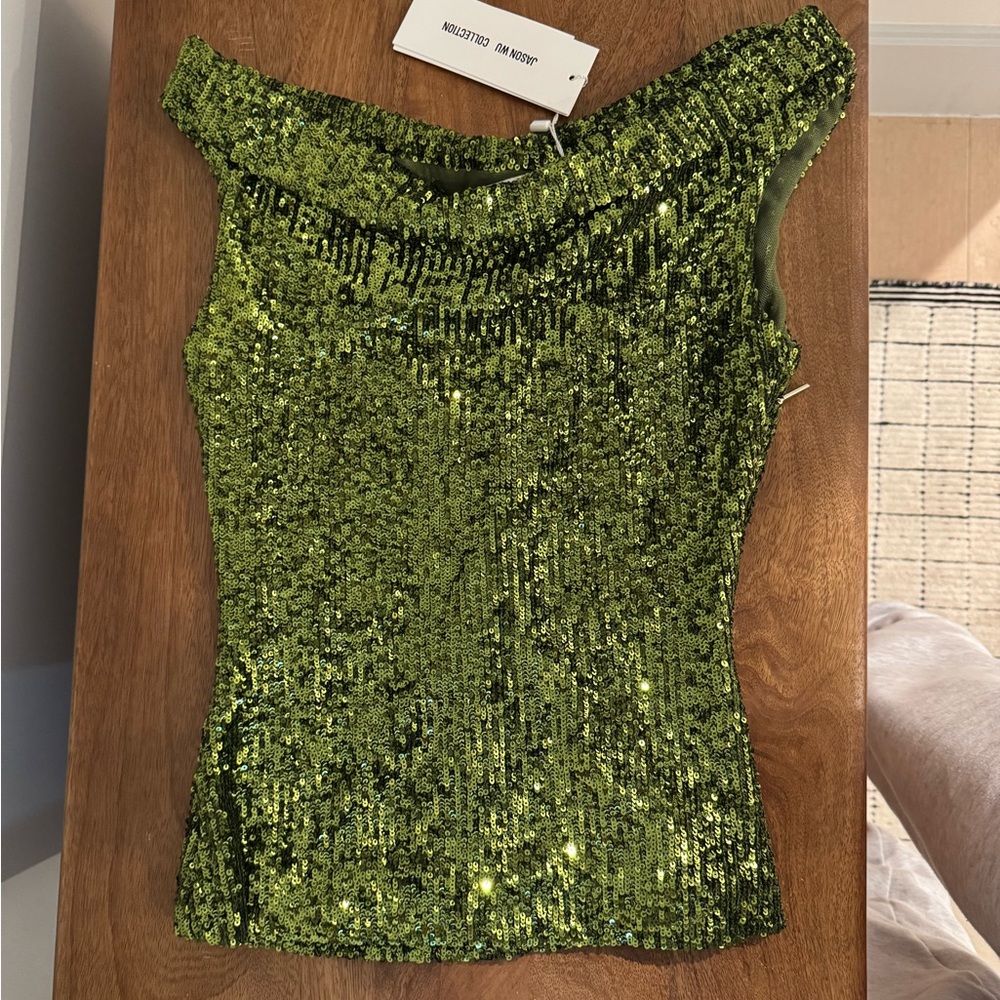 Jason Wu Collection Green Sequin Off-Shoulder Top. NWT (size 4)